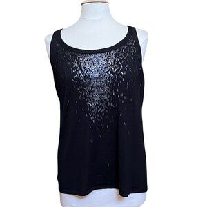 Eileen Fisher Black Sequin Knit Sleeveless Tank Merino Wool Top Capsule L - READ